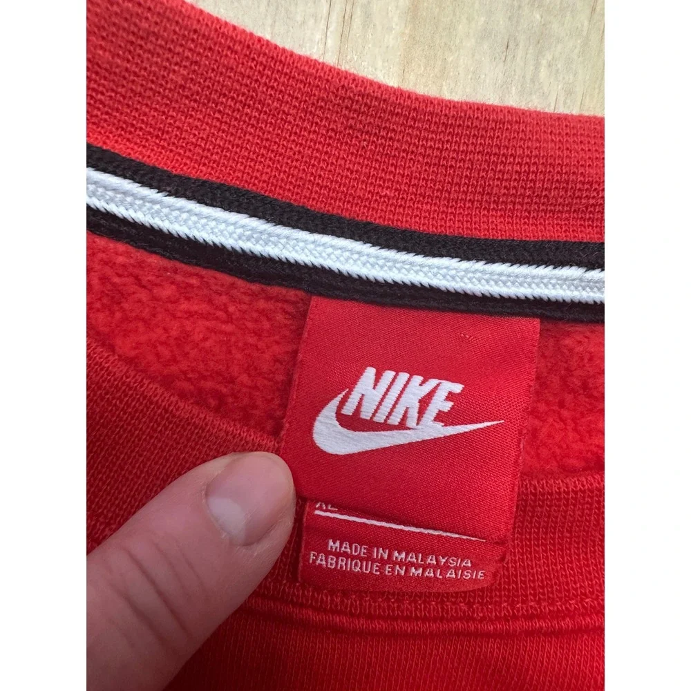 VTG Nike Mens XL Red Crewneck Sweatshirt Big Logo Raglan Fleece Pullover Sports